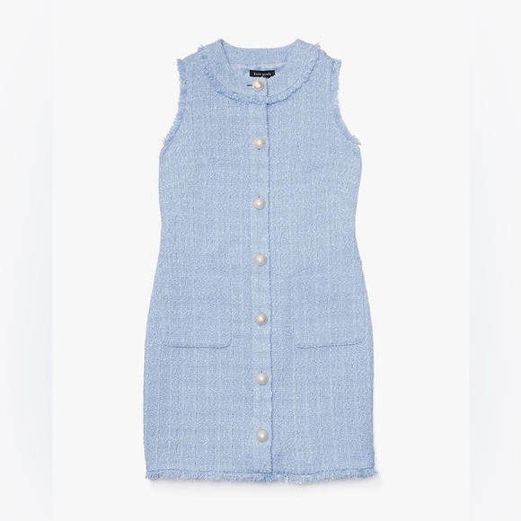 NWT Kate Spade Tweed Shift Dress, Pale Hydrangea, Size 4, Faux Pearl Buttons - Picture 1 of 13